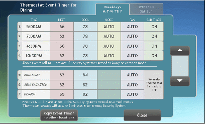 Programming view of thermostat control on the touchpanel